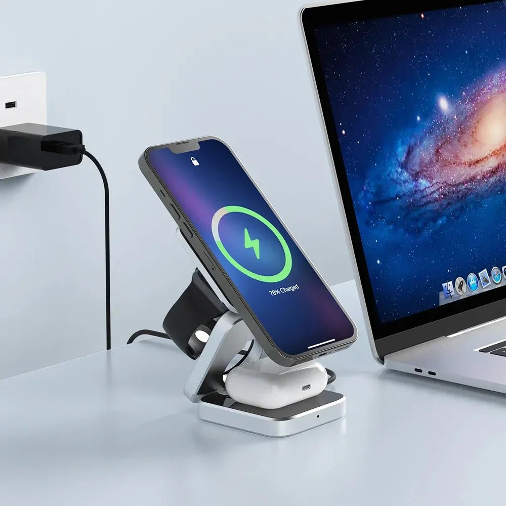 3-in-1 Wireless Charging Station – MagSafe Fast Charger Dock - The Electronics Place