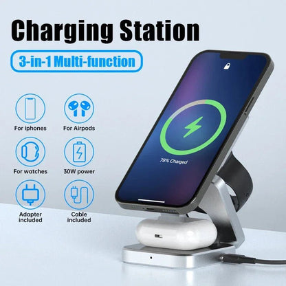 3-in-1 Wireless Charging Station – MagSafe Fast Charger Dock - The Electronics Place