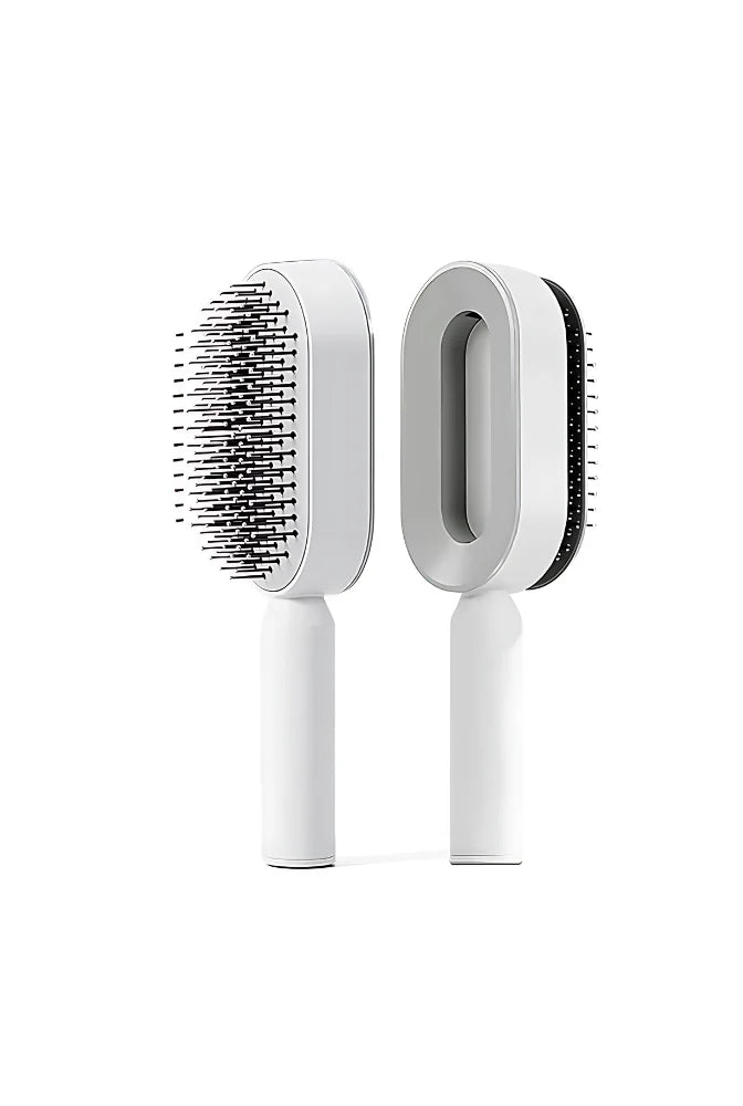 Self-Cleaning Hair Brush – White Smooth Hair Styling Brush