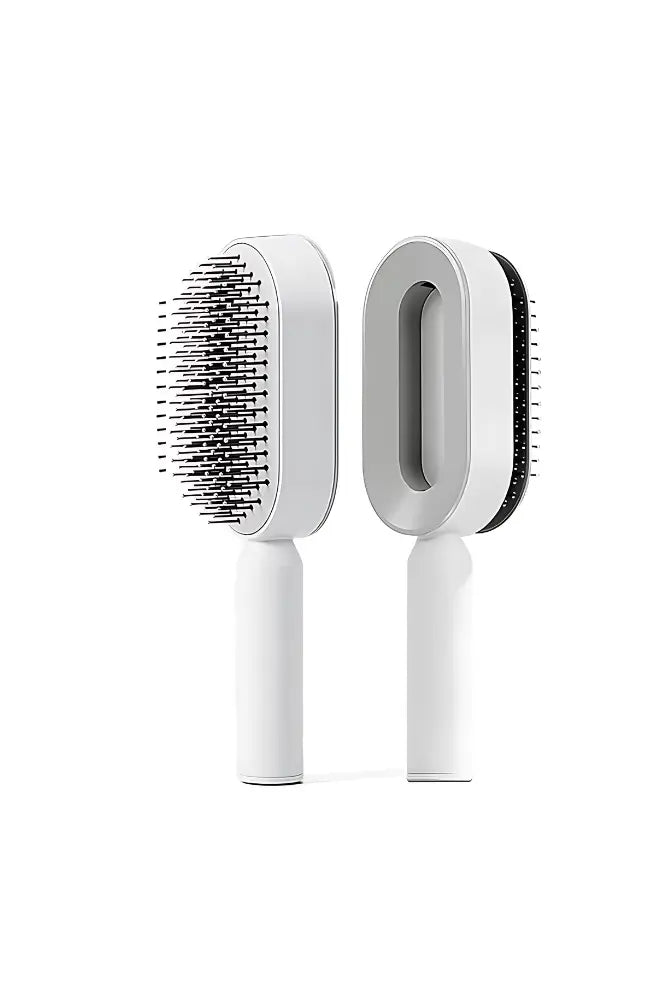 Self-Cleaning Hair Brush – White Smooth Hair Styling Brush