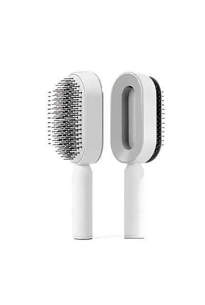 Self-Cleaning Hair Brush – White Smooth Hair Styling Brush