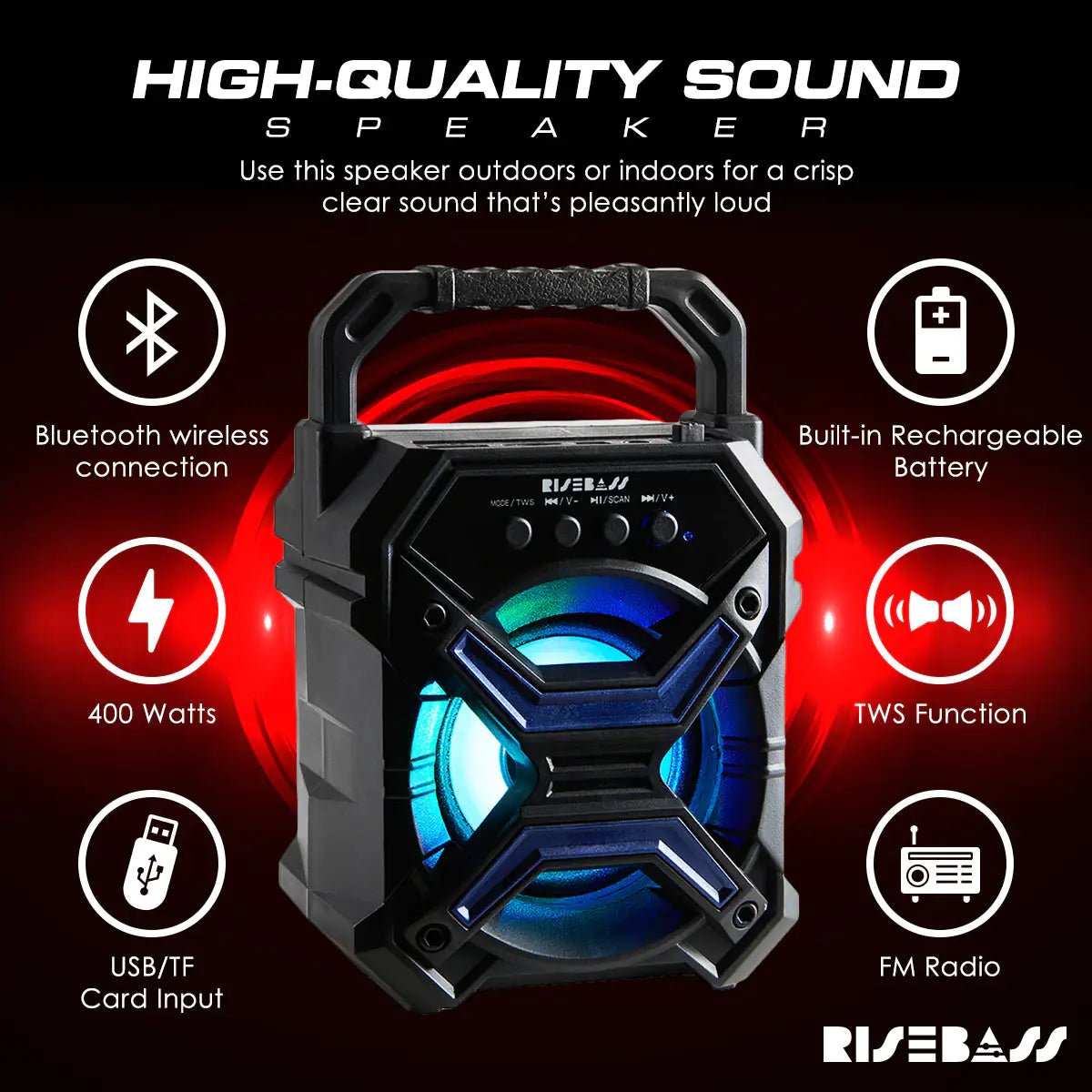 Risean Bluetooth Speaker – Portable Wireless Speaker with Deep Bass - The Electronics Place